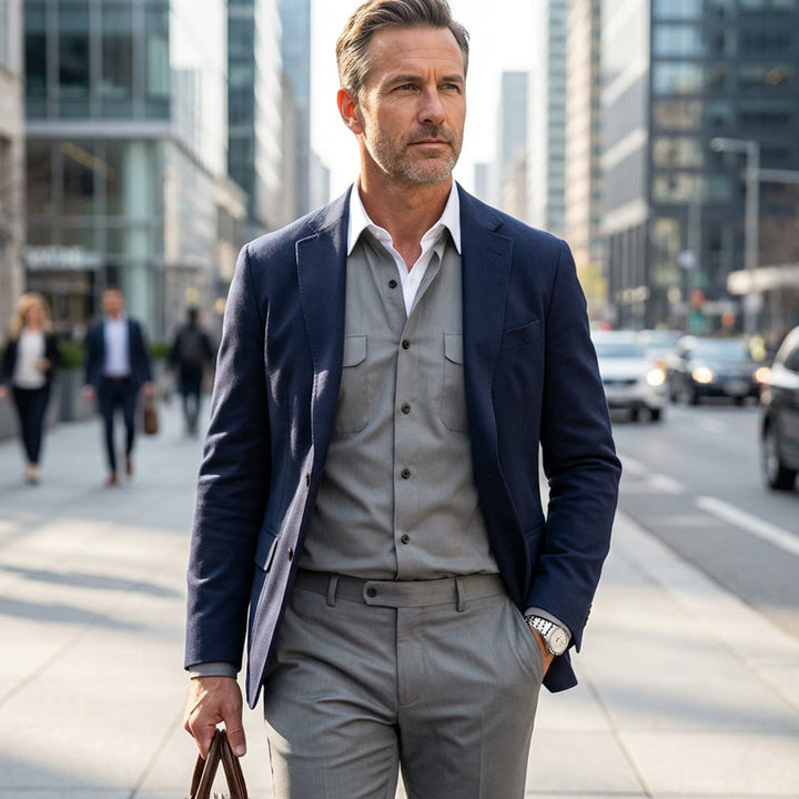 Men's Knit Long Sleeve Button-Up & Trousers Two Piece Set