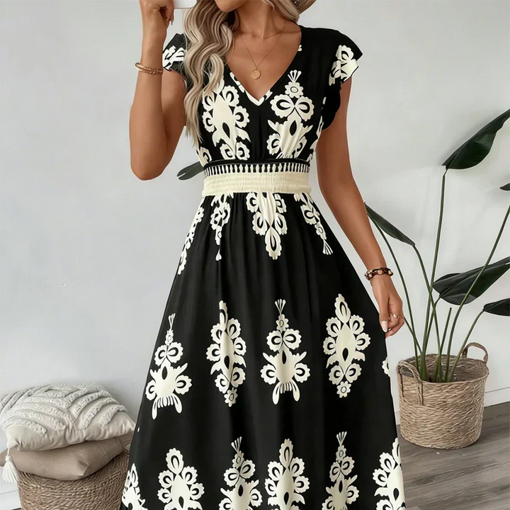 Women’s Silk Blend Baroque V-Neck High-Waist Maxi Dress