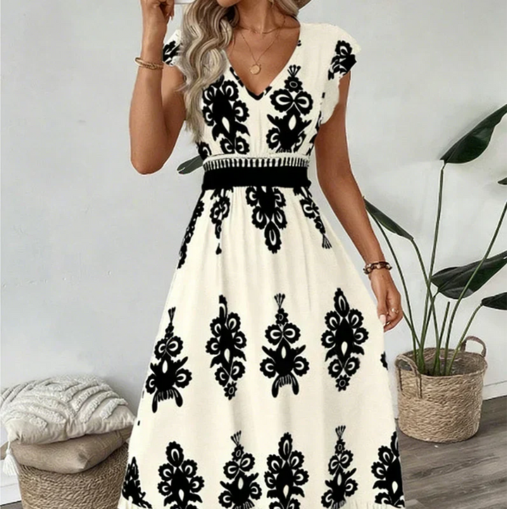 Women’s Silk Blend Baroque V-Neck High-Waist Maxi Dress