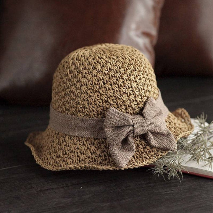 Women's Straw Bow Wide-Brim Sun Hat