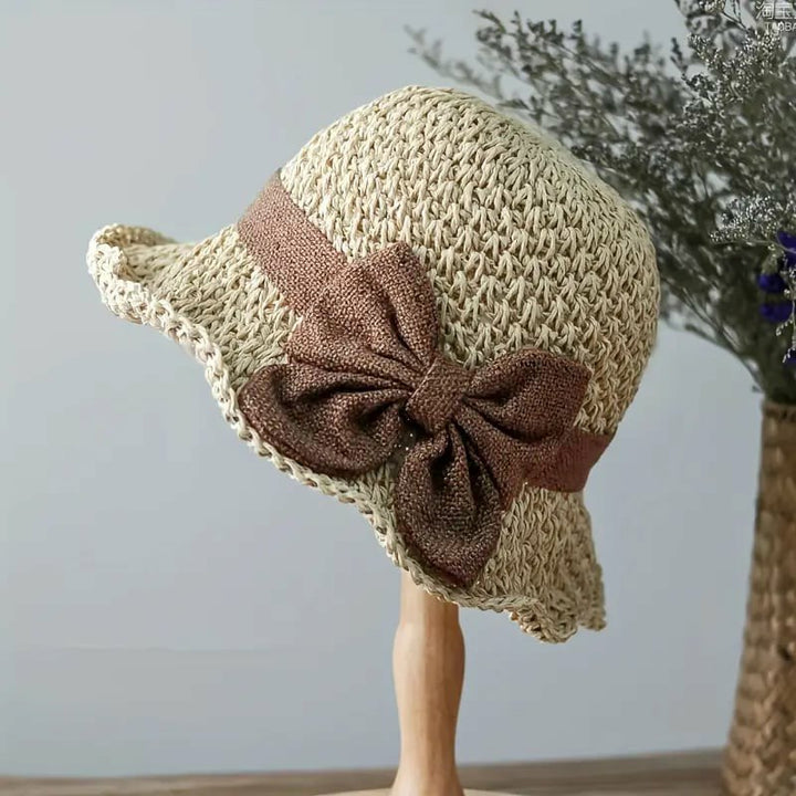 Women's Straw Bow Wide-Brim Sun Hat