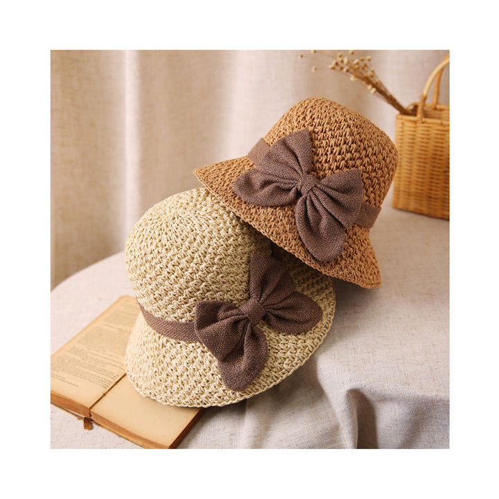 Women's Straw Bow Wide-Brim Sun Hat