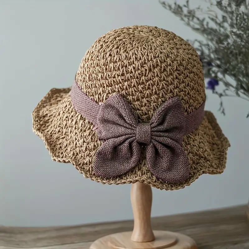 Women's Straw Bow Wide-Brim Sun Hat