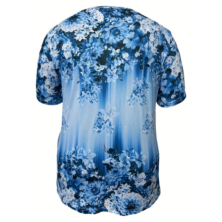 Women's Linen Floral Printed V Neck Tunic Blouse
