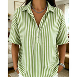 Women’s Linen Blend Striped V-Neck Short-Sleeve Shirt