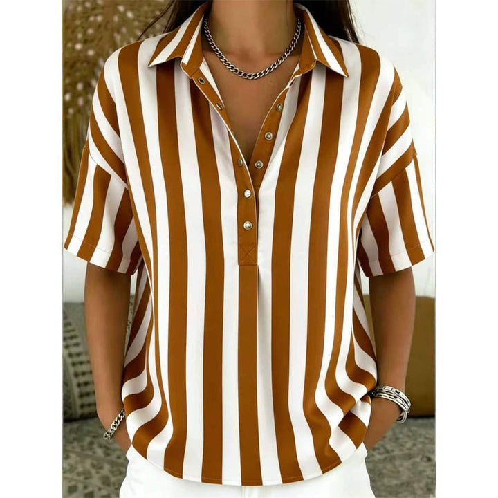 Women’s Linen Blend Striped V-Neck Short-Sleeve Shirt