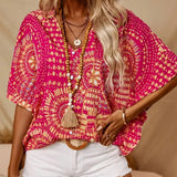 Dámská lněná boho halenka s výstřihem do V, ležérní košile a top