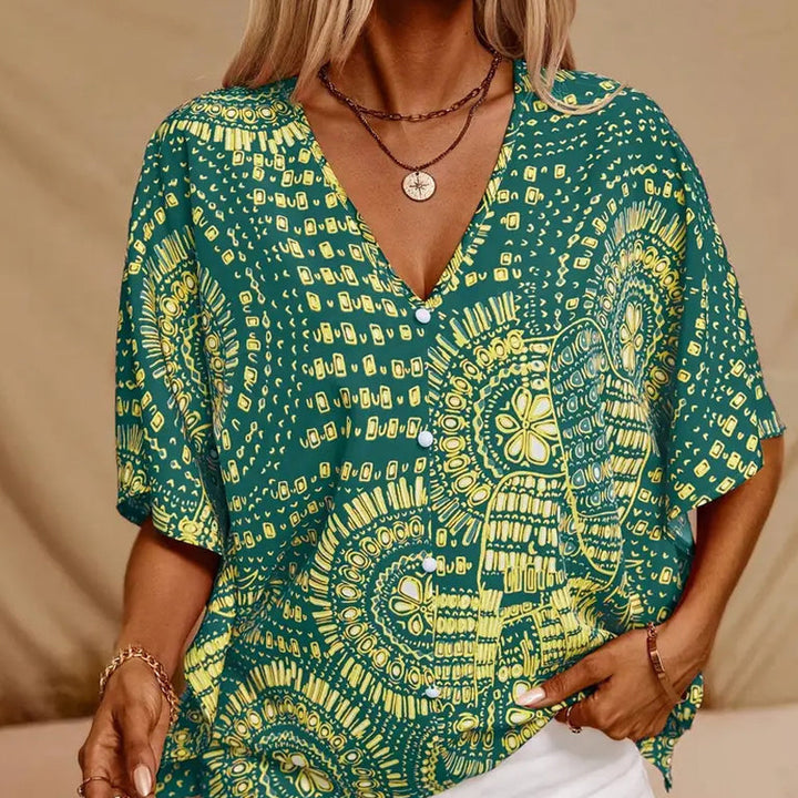 Dámská lněná boho halenka s výstřihem do V, ležérní košile a top