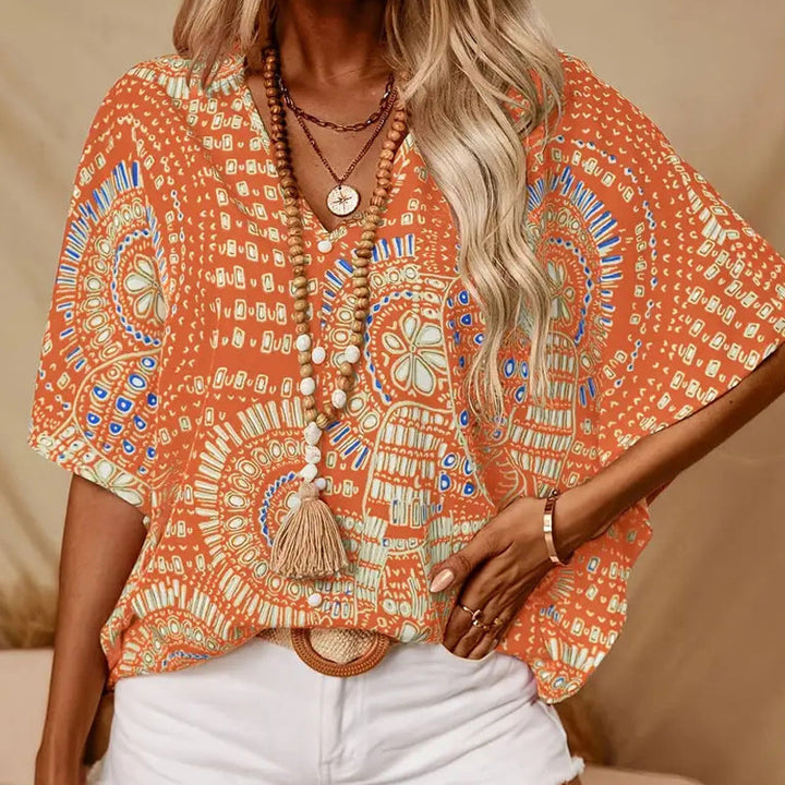 Dámská lněná boho halenka s výstřihem do V, ležérní košile a top