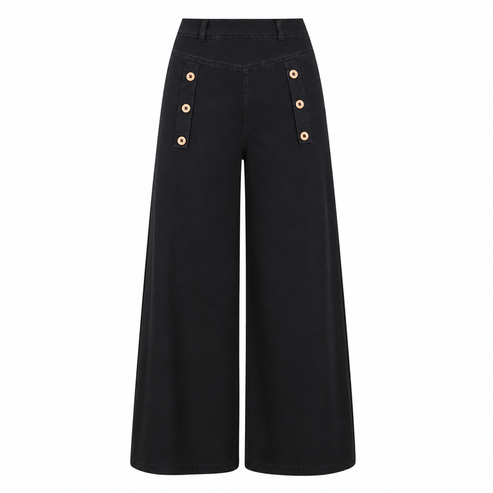 Jean large pour femme, taille haute, style marin avec boutons, pantalon palazzo