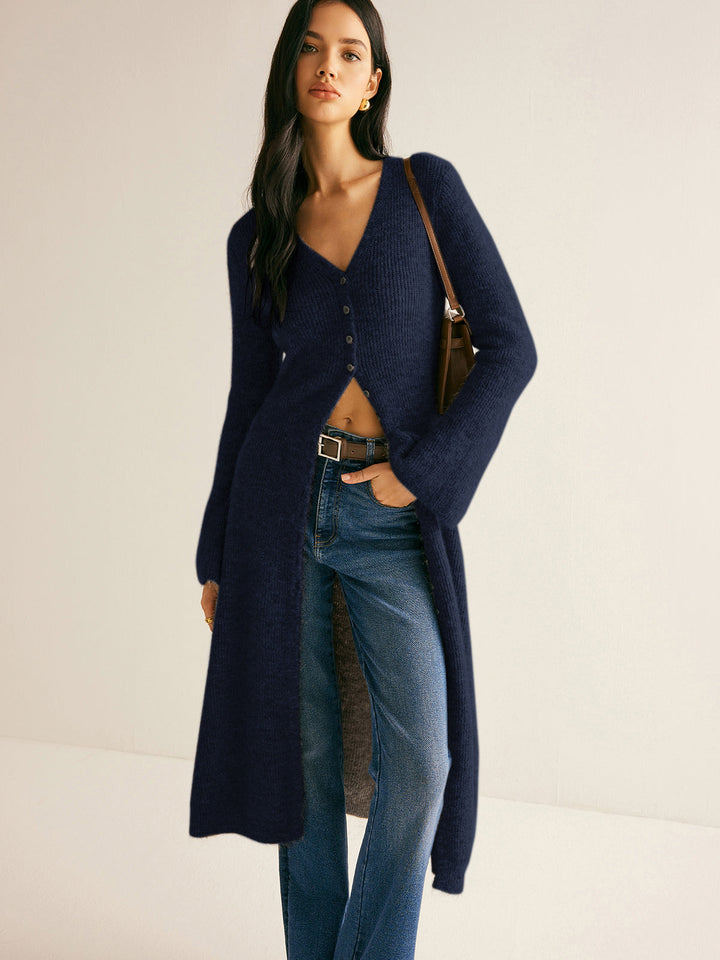 Women's Long Knit Cardigan Wool Blend Button Up Outerwear