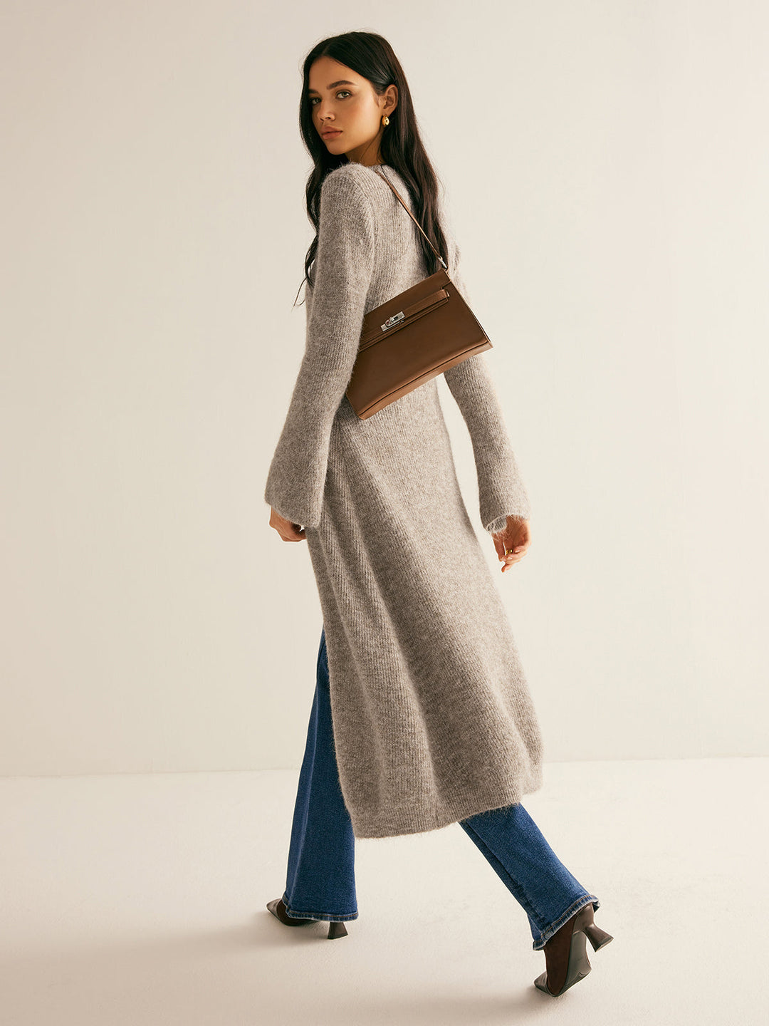 Women's Long Knit Cardigan Wool Blend Button Up Outerwear