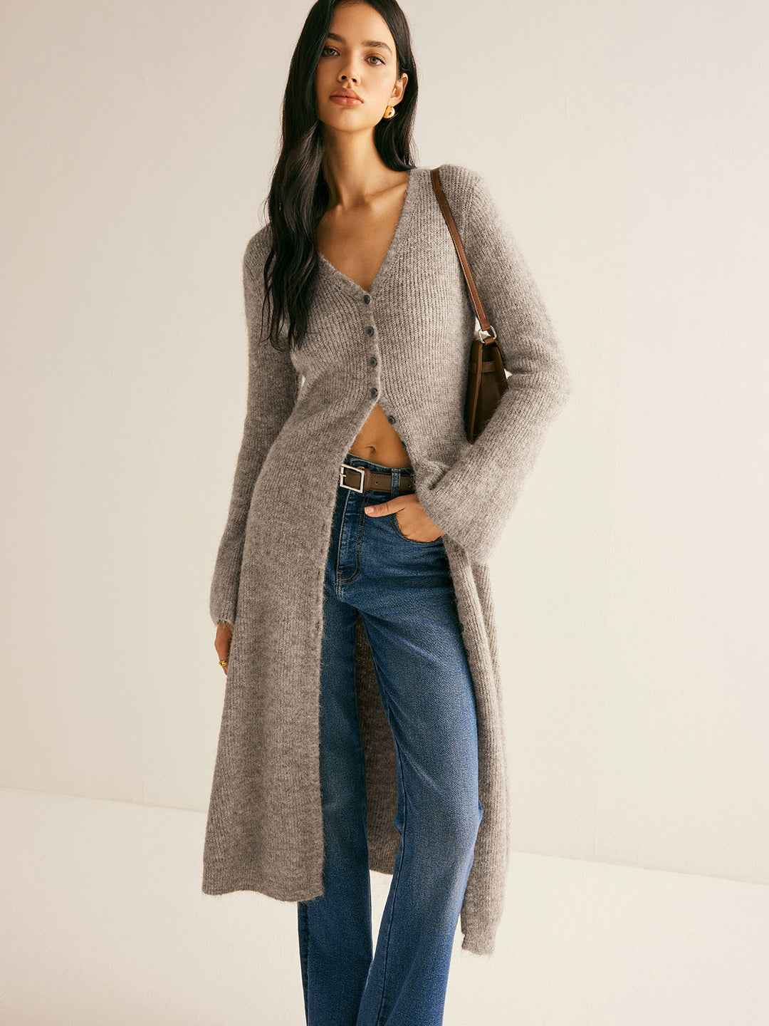 Women's Long Knit Cardigan Wool Blend Button Up Outerwear