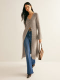 Women's Long Knit Cardigan Wool Blend Button Up Outerwear