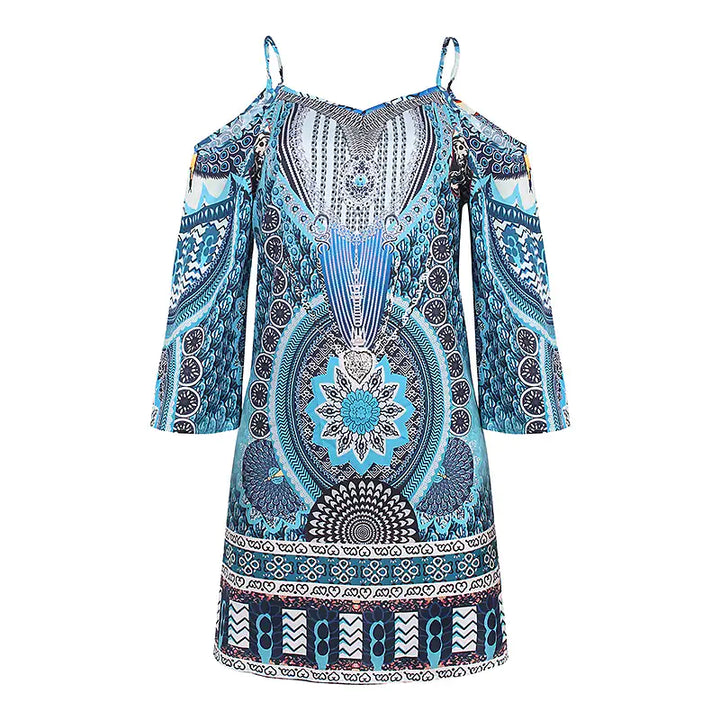 Women's Linen Tribal Print Off Shoulder Mini Dress