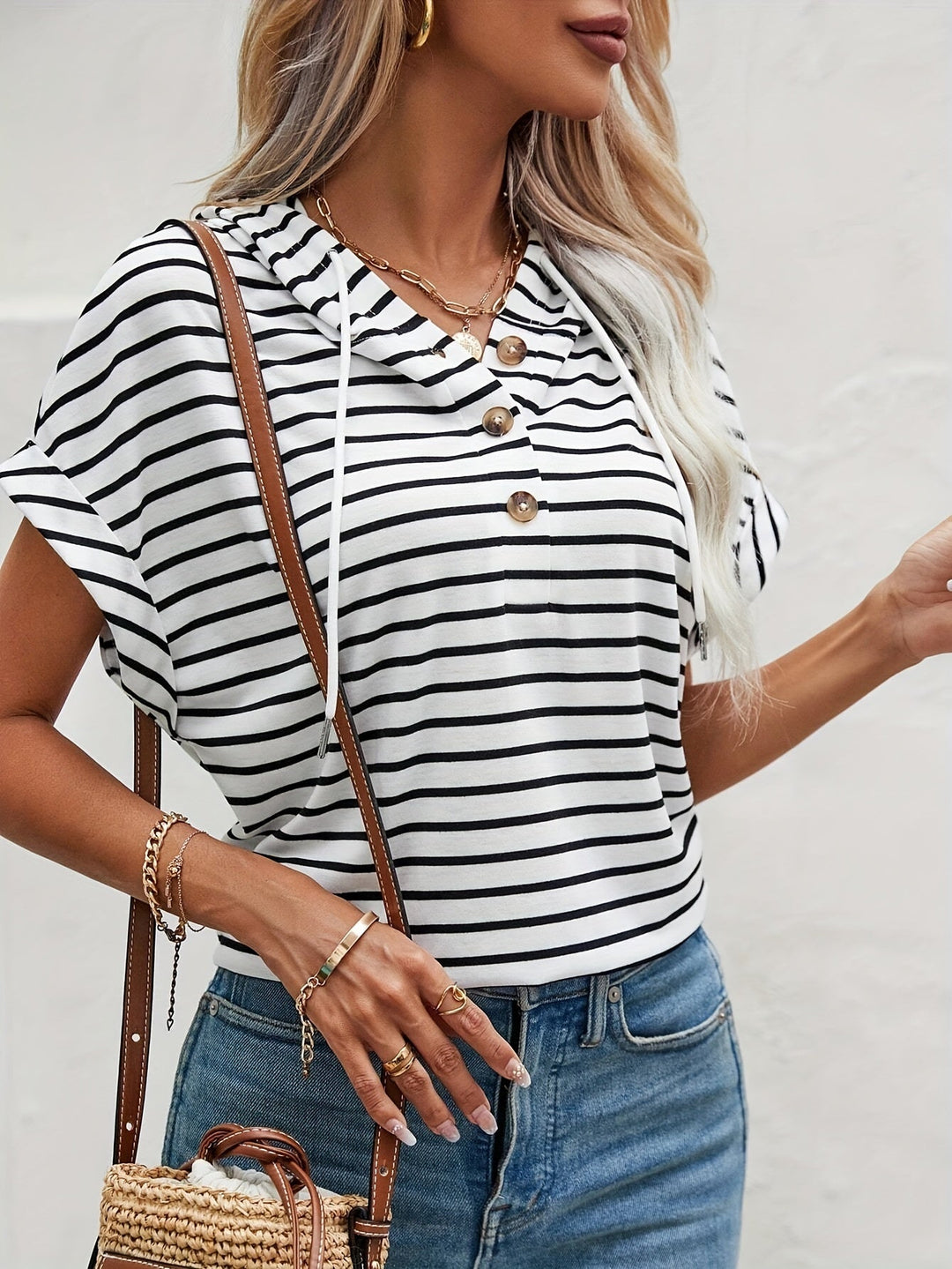 Women's Hoodie Knit Short Sleeve Top