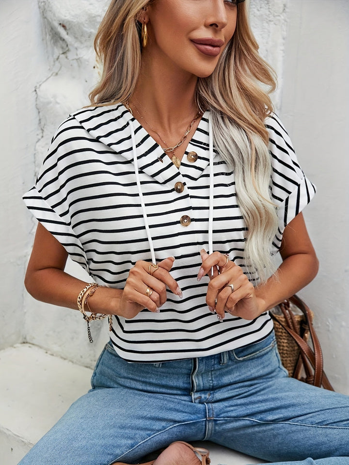Women's Hoodie Knit Short Sleeve Top