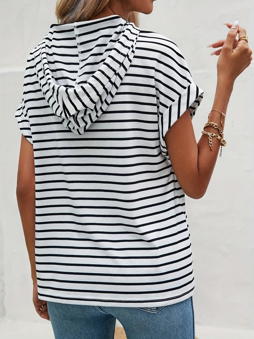 Women's Hoodie Knit Short Sleeve Top