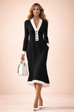 Women's V-Neck Long-Sleeve Knitted Midi Dress