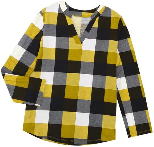 Női lenvászon, kockás, hosszú ujjú, V-nyakú flanelblúz