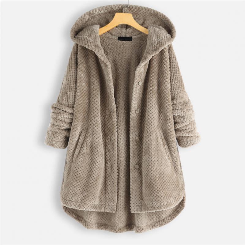 Damski oversize'owy kardigan z kapturem z pluszowego polaru