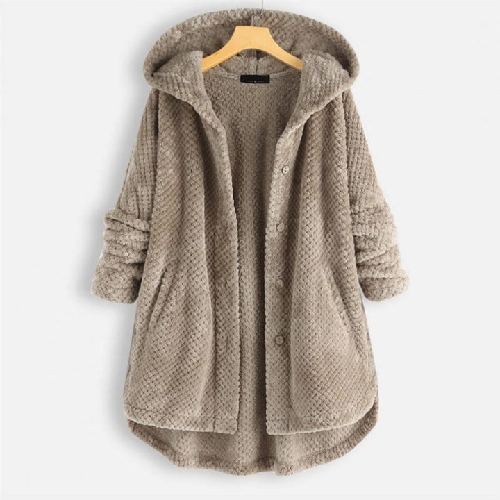 Damski oversize'owy kardigan z kapturem z pluszowego polaru