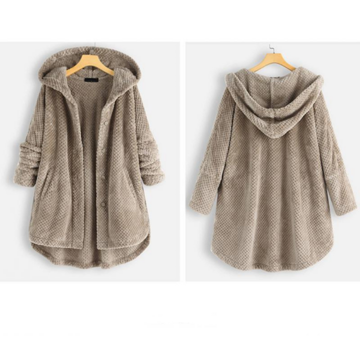Damski oversize'owy kardigan z kapturem z pluszowego polaru
