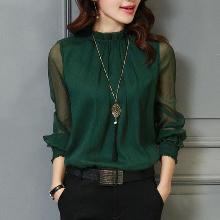 Women's Chiffon Blouse Long Sleeve Sheer Mesh Elegant Top Shirt