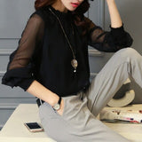 Women's Chiffon Blouse Long Sleeve Sheer Mesh Elegant Top Shirt
