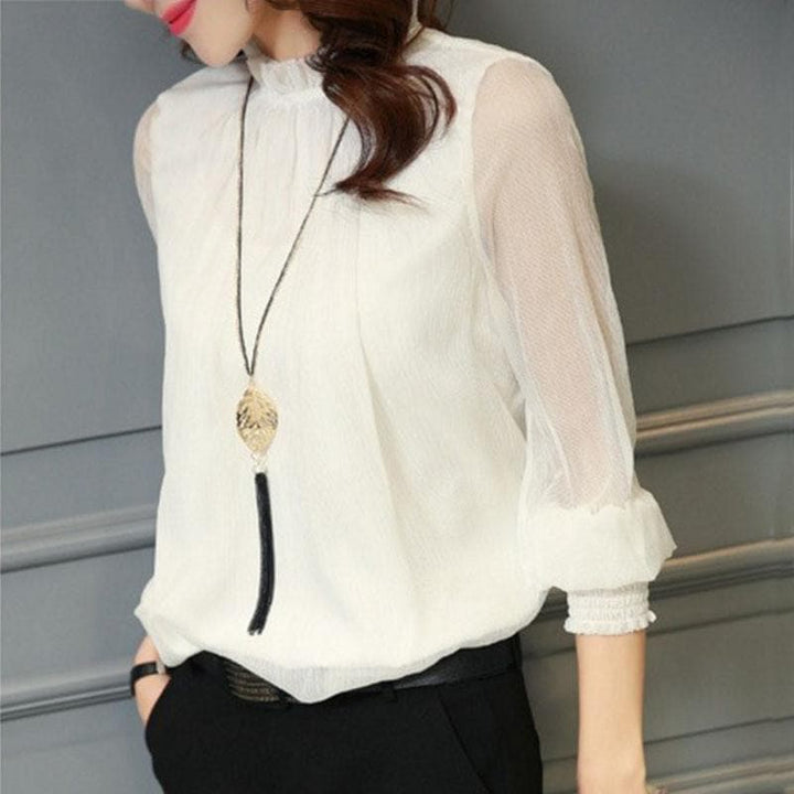 Women's Chiffon Blouse Long Sleeve Sheer Mesh Elegant Top Shirt