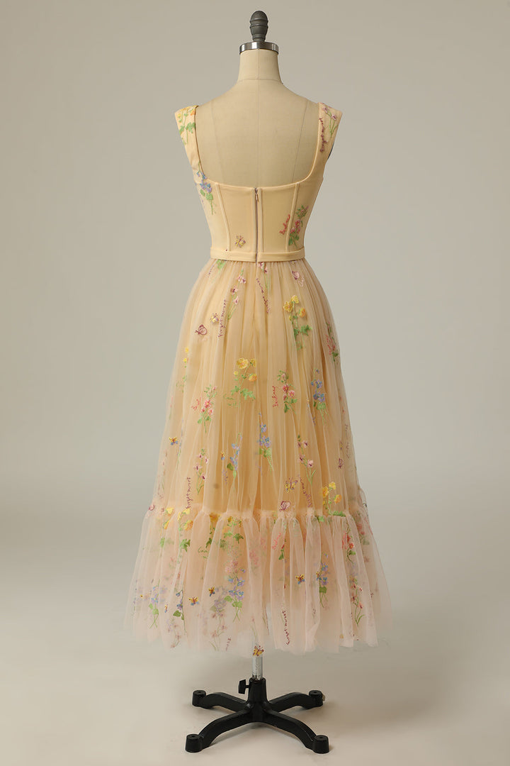 Women's Chiffon Embroidered Prom Dress Evening Maxi Gown