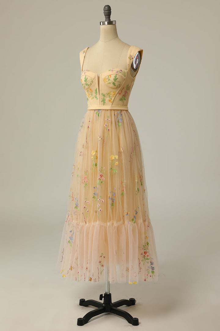 Women's Chiffon Embroidered Prom Dress Evening Maxi Gown