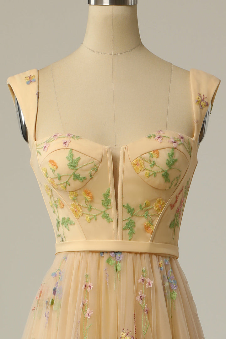 Women's Chiffon Embroidered Prom Dress Evening Maxi Gown