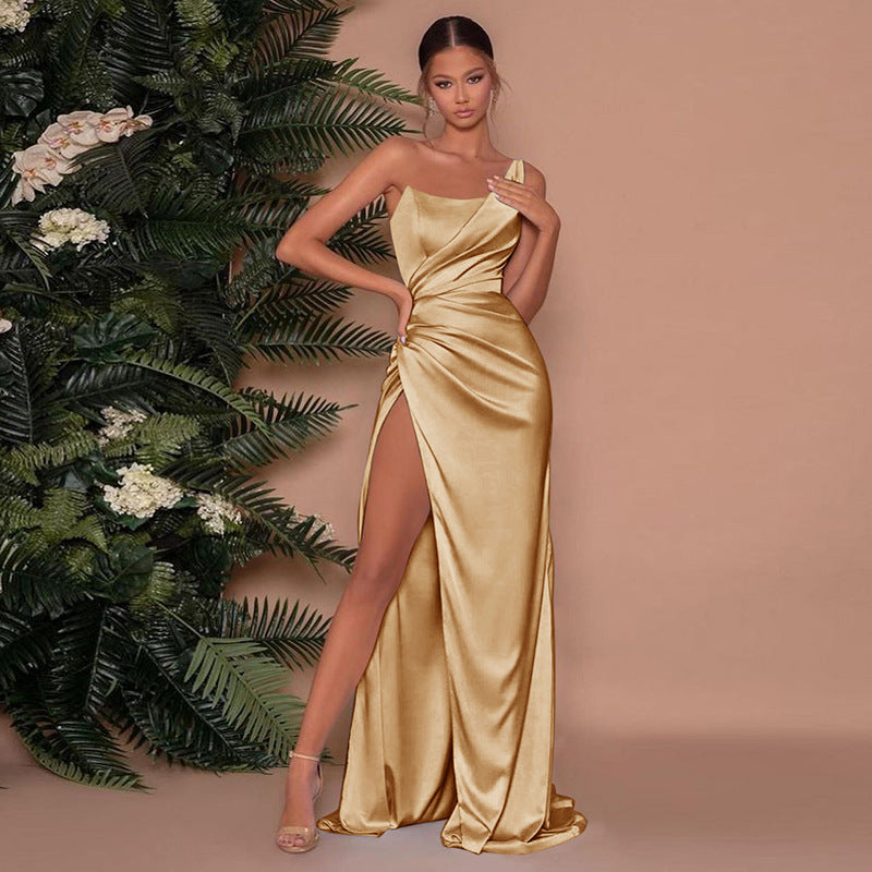 Women's Satin Maxi Dress Formal Evening Gown