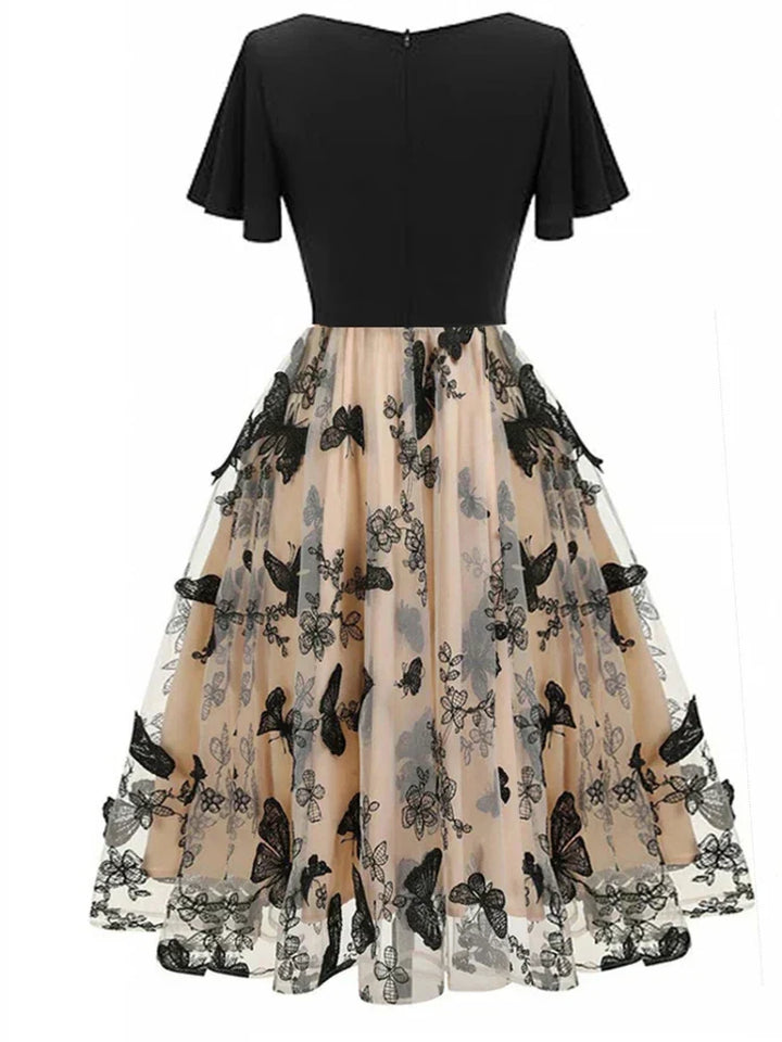 Women's Chiffon Mesh Butterfly Embroidered A-Line Dress
