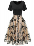 Women's Chiffon Mesh Butterfly Embroidered A-Line Dress