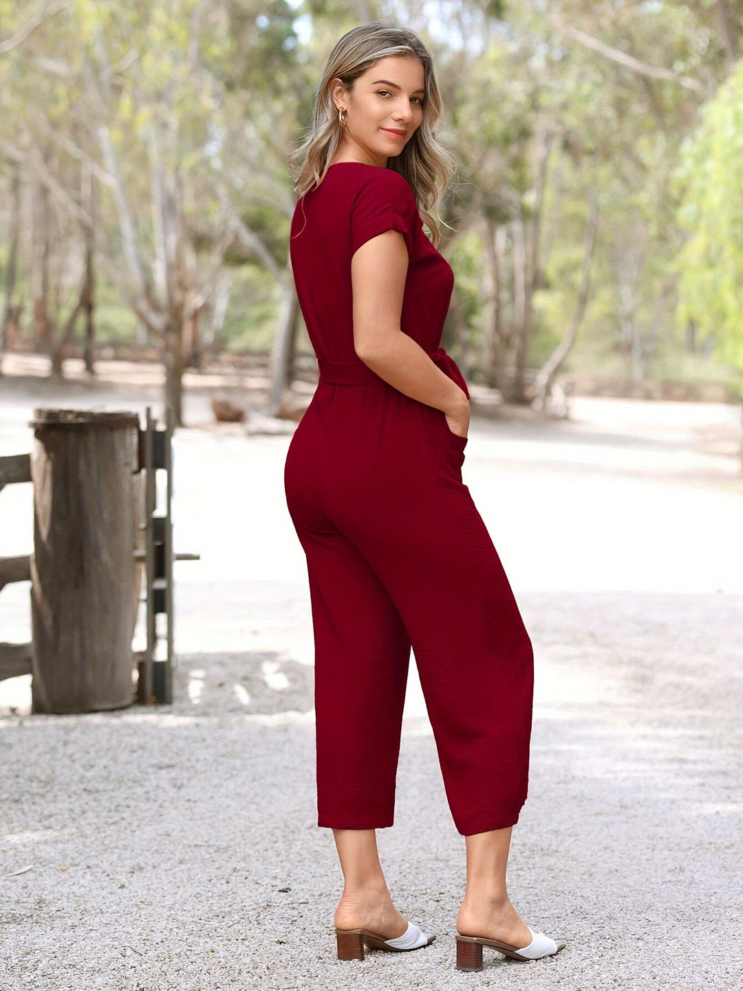 Women's Linen Short Sleeve Wide-Leg Romper