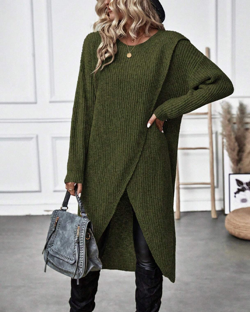 Robe-pull longue en maille de laine pour femme, style cache-cœur