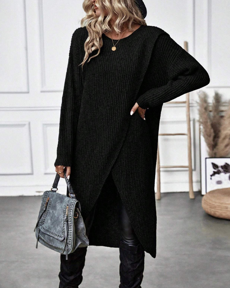 Robe-pull longue en maille de laine pour femme, style cache-cœur