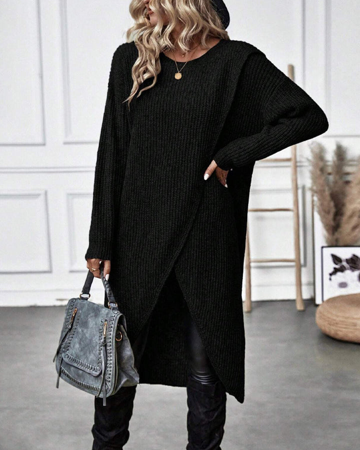 Robe-pull longue en maille de laine pour femme, style cache-cœur