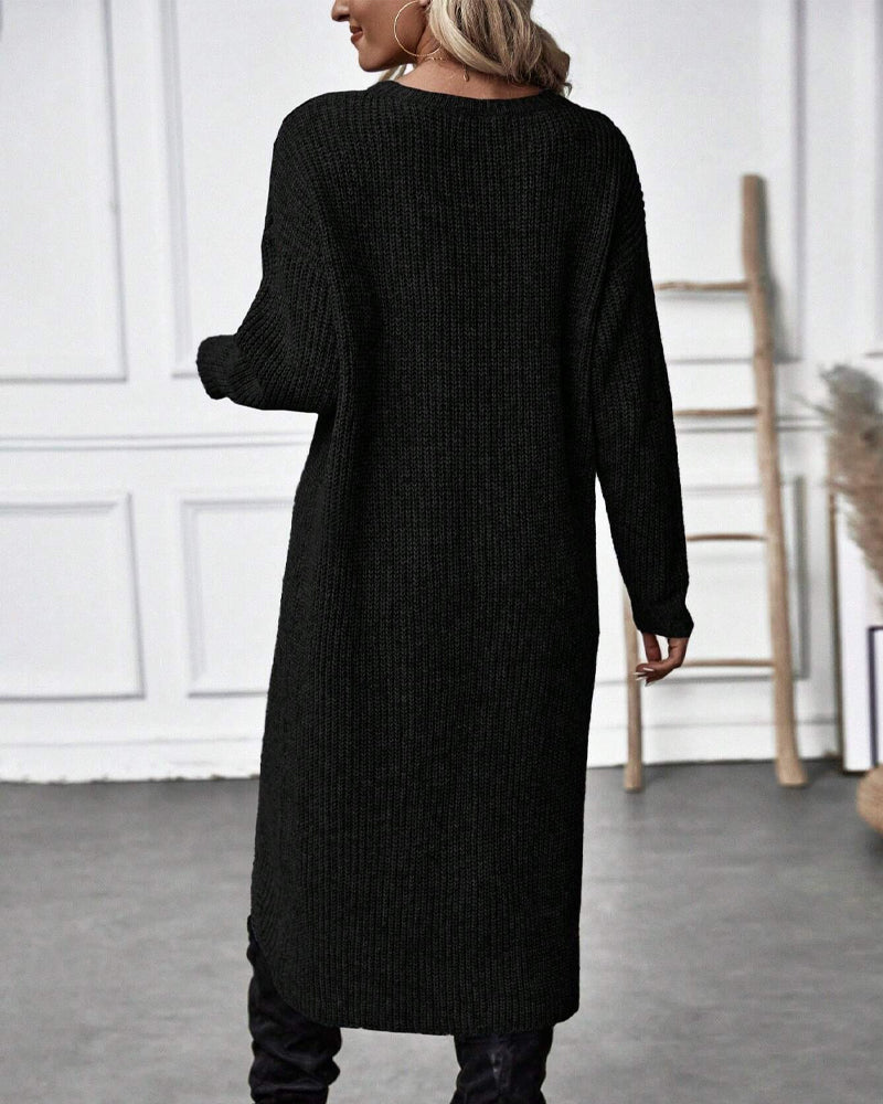 Robe-pull longue en maille de laine pour femme, style cache-cœur