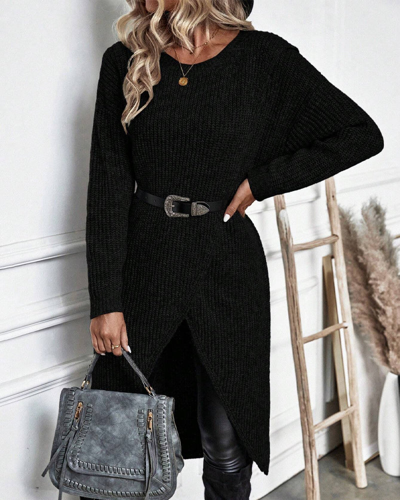 Robe-pull longue en maille de laine pour femme, style cache-cœur