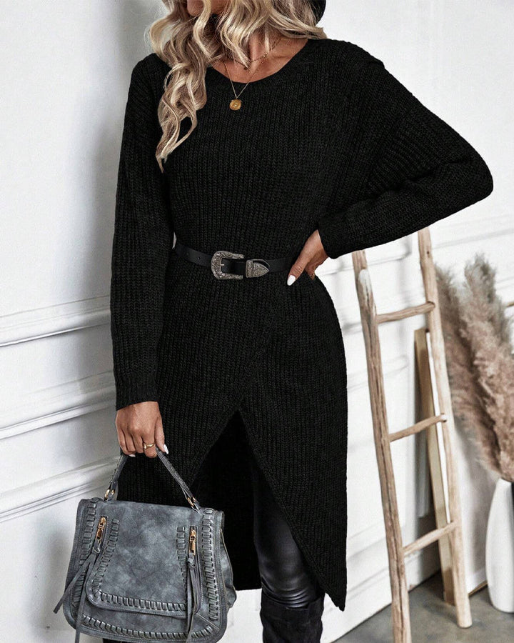 Robe-pull longue en maille de laine pour femme, style cache-cœur