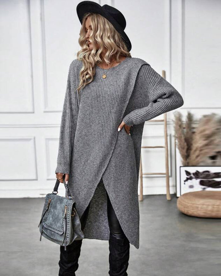 Robe-pull longue en maille de laine pour femme, style cache-cœur