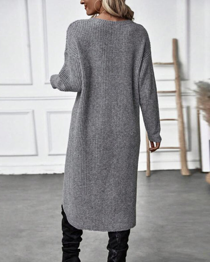 Robe-pull longue en maille de laine pour femme, style cache-cœur