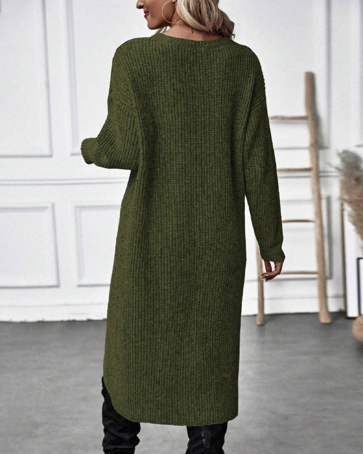 Robe-pull longue en maille de laine pour femme, style cache-cœur