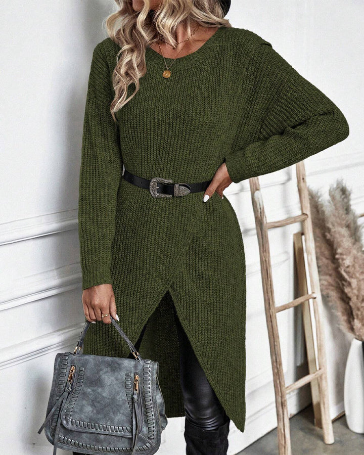 Robe-pull longue en maille de laine pour femme, style cache-cœur