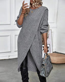 Robe-pull longue en maille de laine pour femme, style cache-cœur