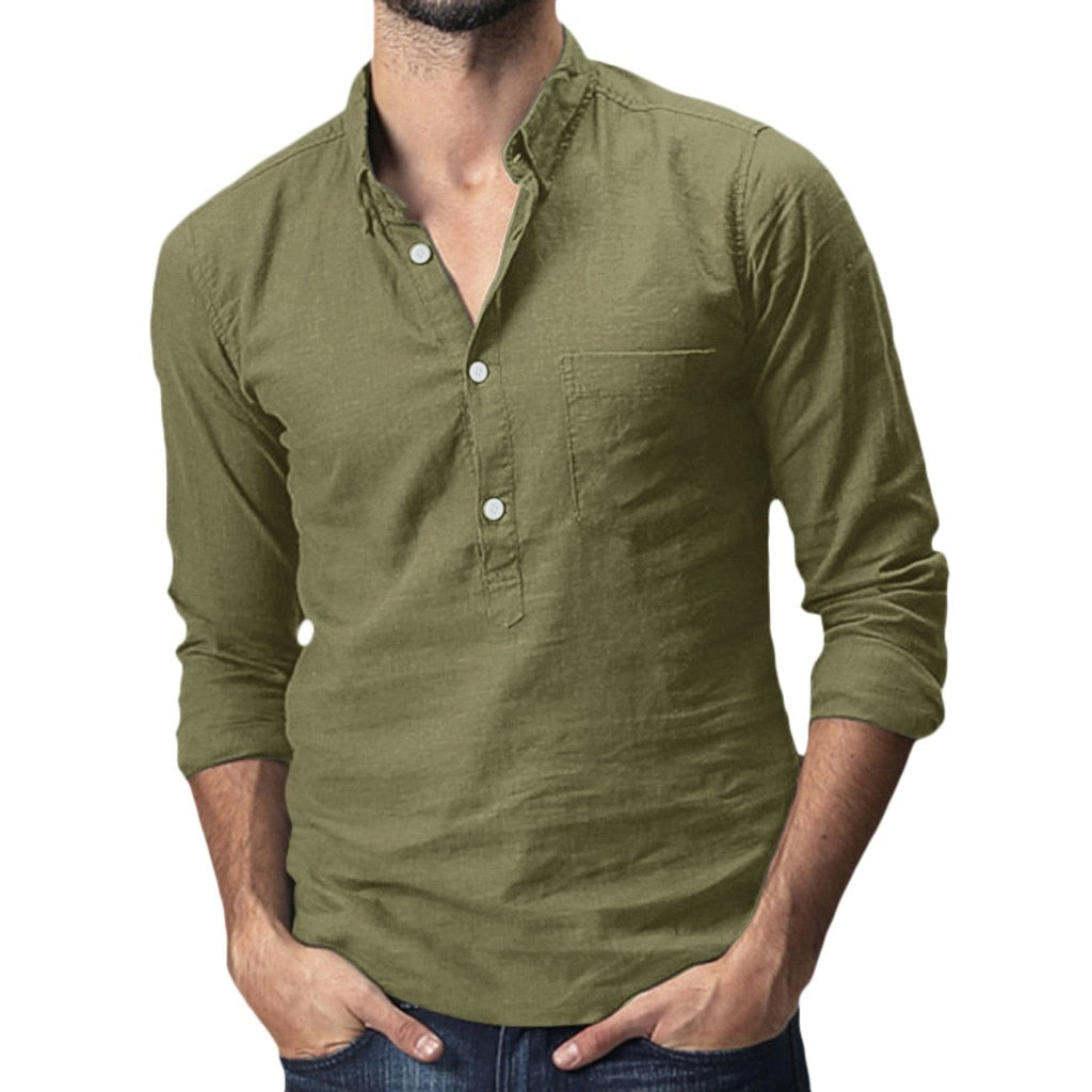 Men's Long Sleeve Linen Blend Oversized Button Down Shirt