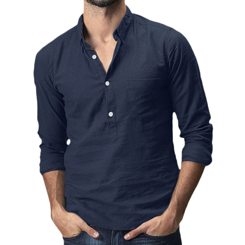Men's Long Sleeve Linen Blend Oversized Button Down Shirt